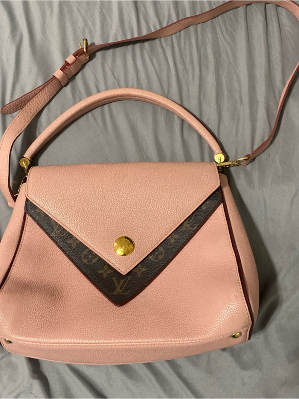 Louis Vuitton Rose Ballerine Leather and Monogram Coated Canvas Double V Bag